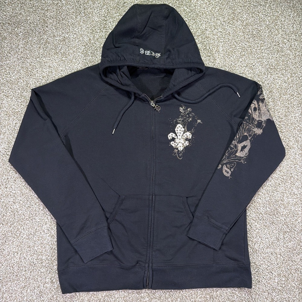 Y2K Women's Bcbg ZIPUP XL Hoodie Black Studded Y2K Essentials Hooded
